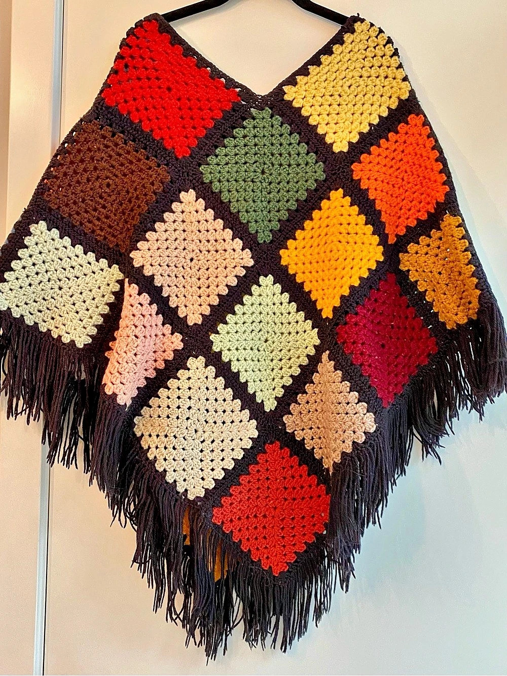Multicolor Crochet Fringe Poncho Like New